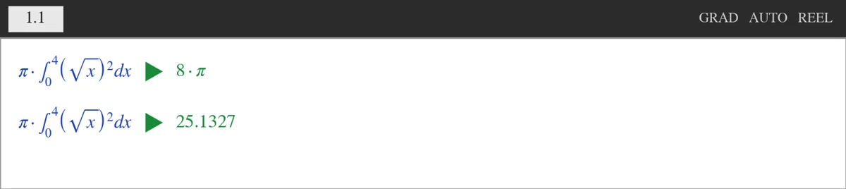 TI-Nspire rumfang af omdrejningslegeme 8π ≈ 25,1327