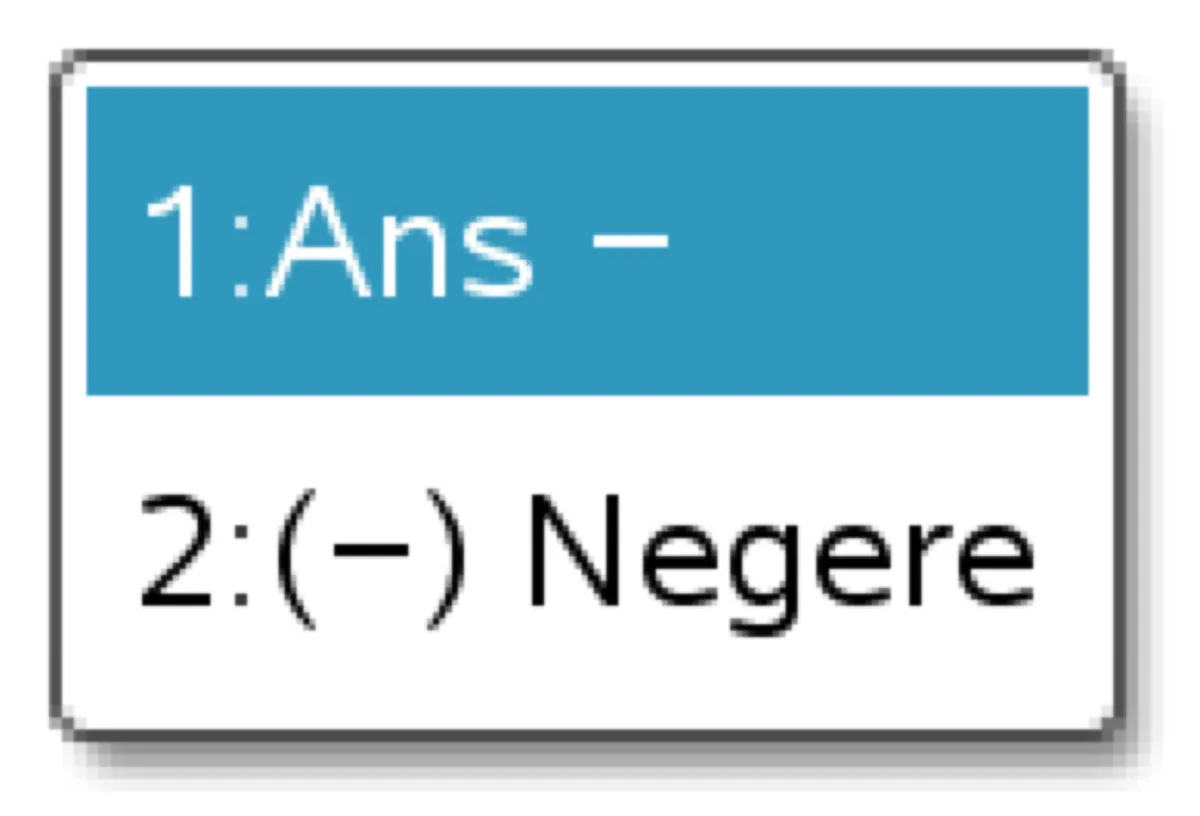 TI-Nspire menu med valgene Ans og Negere