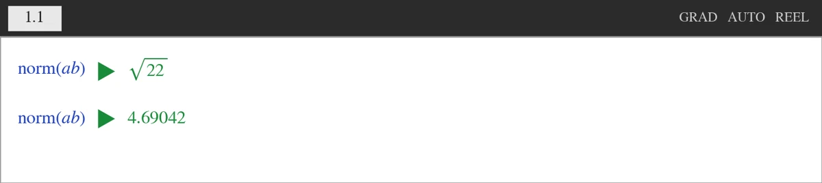 TI-Nspire længden af AB = √22 ≈ 4,69042