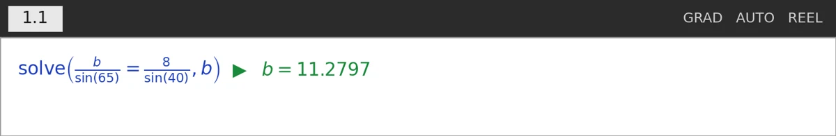 TI-Nspire solve med sinusrelationen der giver b = 11,2797