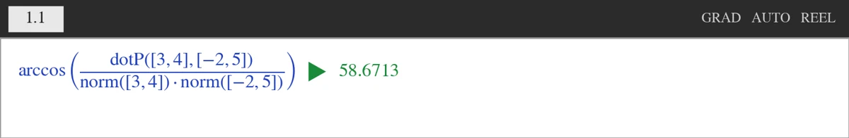 TI-Nspire arccos der giver vinklen 58,6713 grader